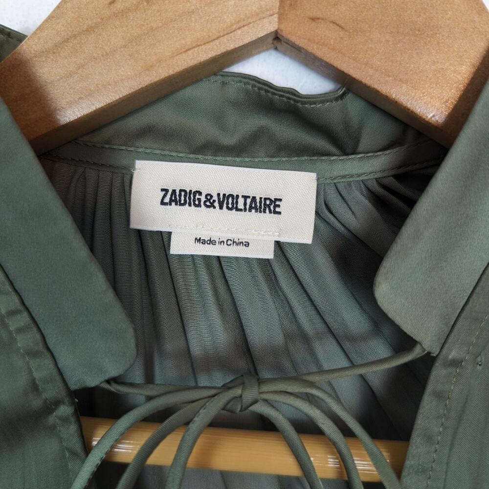 Zadig & Voltaire Green Twenty Ruched Sleeve Satin Blouse Size XS - Picture 5 of 7